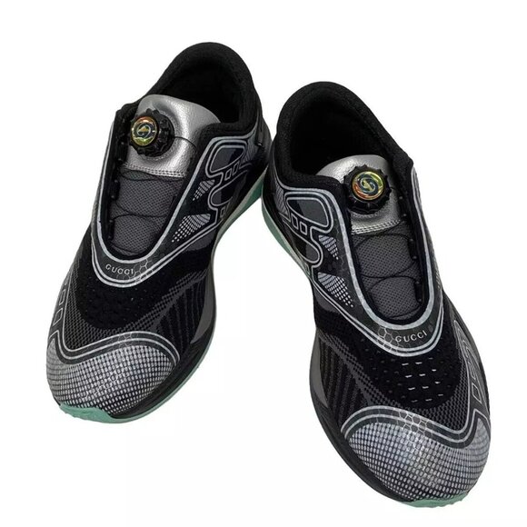GUCCI Ultra Pace R Low Cut Black White Multi Chemical Fiber Leather 446-121424 - Picture 2 of 7